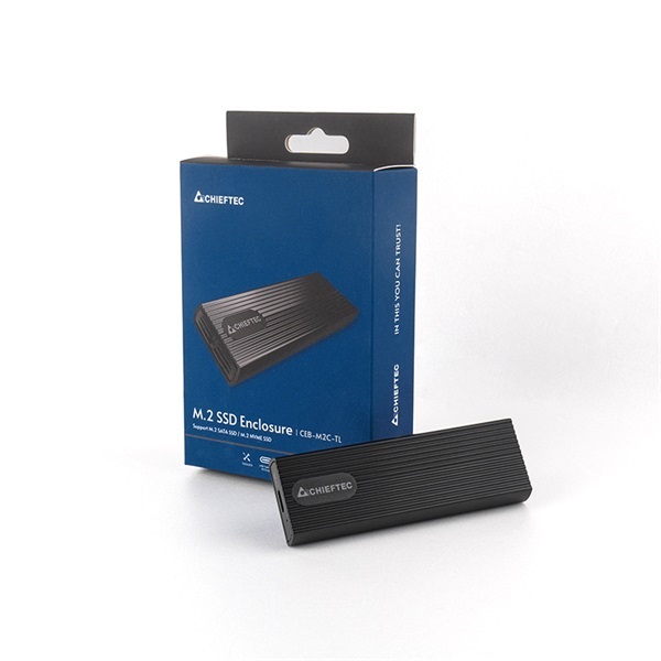 CHIEFTEC Külső Ház M.2 SSD, Alumínium ház, USB3.2 Gen2, USB-A - USB-C, fekete