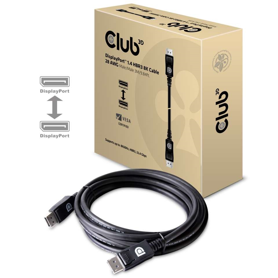 CLUB3D DisplayPort 1.4 HBR3 - DisplayPort 1.4 HBR3 8K 28AWG 3m kábel