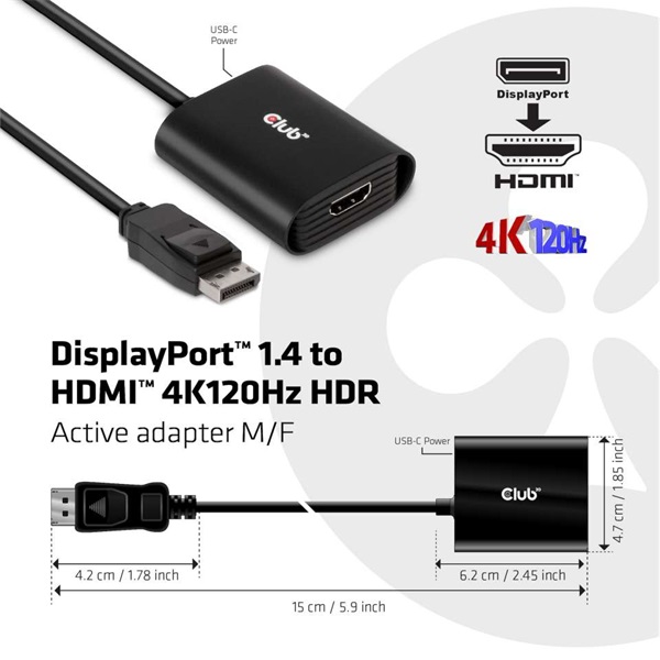 CLUB3D Displayport 1.4 - HDMI 4K120Hz HDR aktív adapter