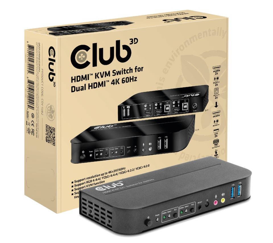 CLUB3D HDMI - Dual HDMI 4K 60Hz KVM switch