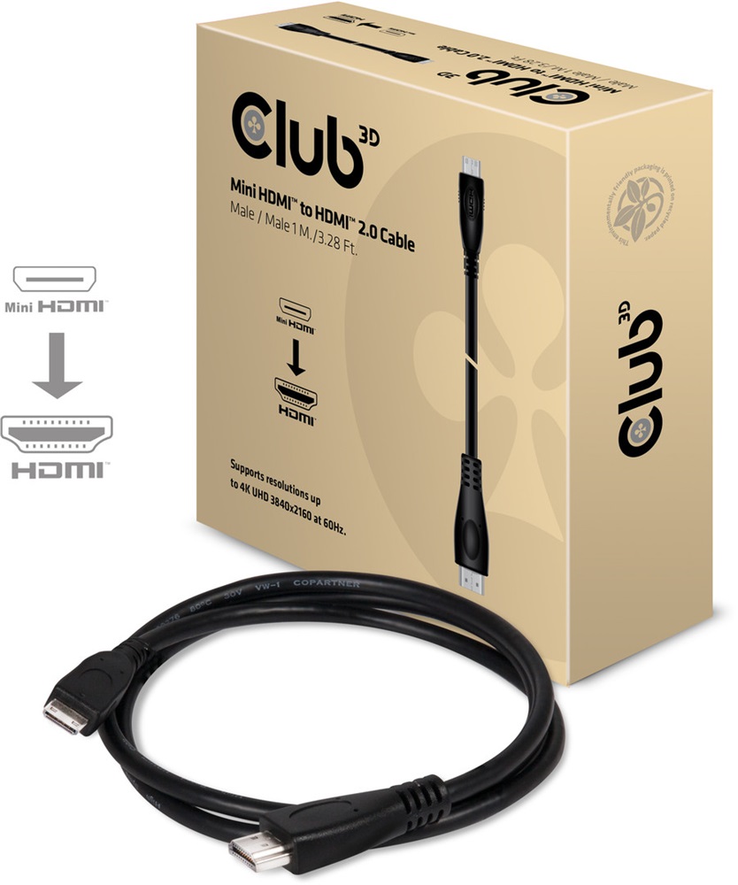 CLUB3D Mini HDMI - HDMI 2.0 1m kábel