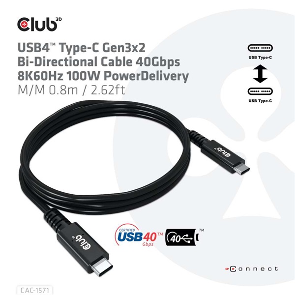 CLUB3D USB4 Type C - USB4 Type-C 8K60Hz 0.8m kábel