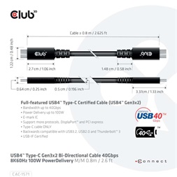 CLUB3D USB4 Type C - USB4 Type-C 8K60Hz 0.8m kábel