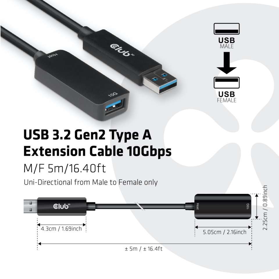 CLUB3D USB 3.2 A 5m Extension kábel