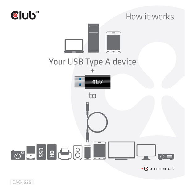CLUB3D USB 3.2 Gen1 Type A - USB 3.2 Gen1 Type C adapter