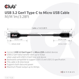 CLUB3D USB 3.2 Gen1 Type C - micro USB 1m kábel