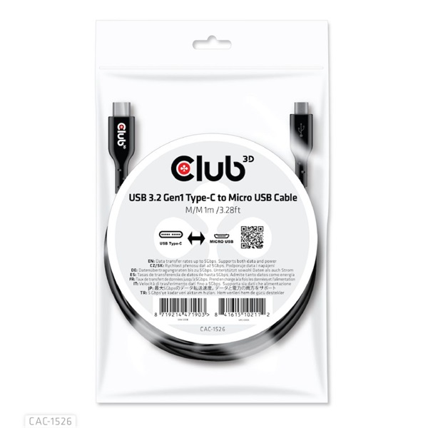 CLUB3D USB 3.2 Gen1 Type C - micro USB 1m kábel