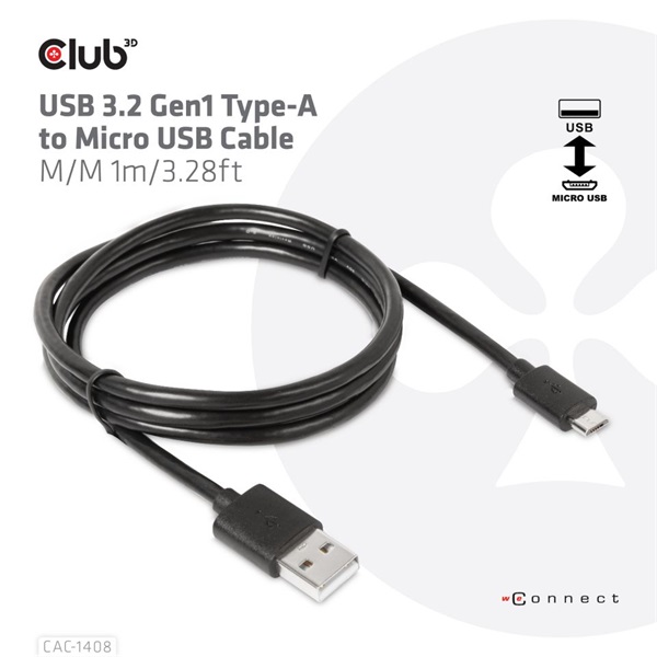 CLUB3D USB 3.2 Type A - micro USB 1m kábel