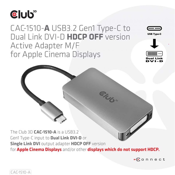 CLUB3D USB 3.2 Type C - DVI-D HDCP OFF adapter