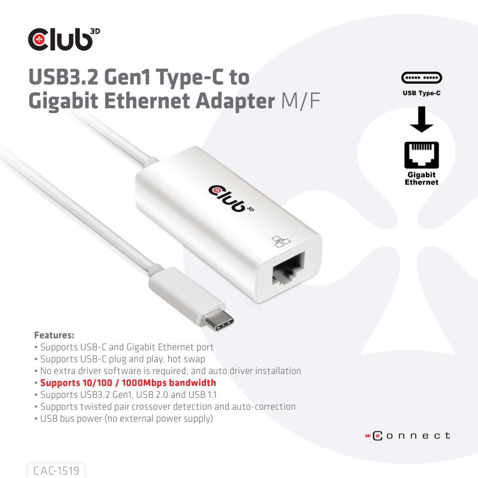 CLUB3D USB 3.2 Type C - Gigabit Ethernet adapter