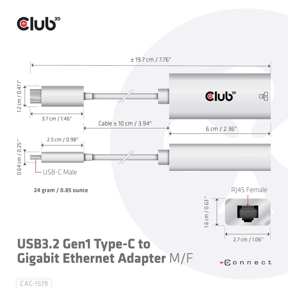 CLUB3D USB 3.2 Type C - Gigabit Ethernet adapter