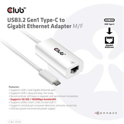 CLUB3D USB 3.2 Type C - Gigabit Ethernet adapter