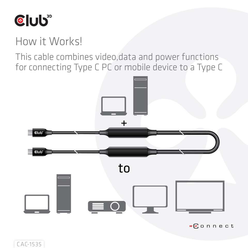 CLUB3D USB 3.2 Type C - USB 3.2 Type C 8K60Hz 5m kábel