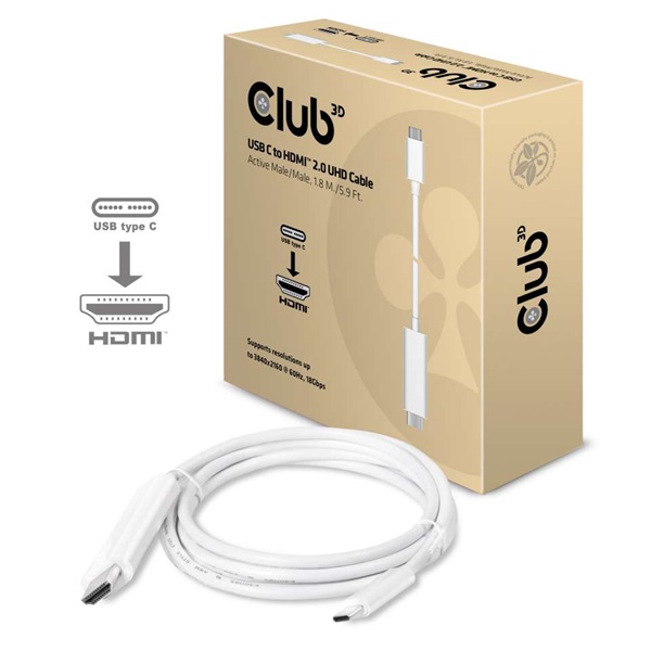 CLUB3D USB 3.1 Type C - HDMI 2.0 1.8m kábel