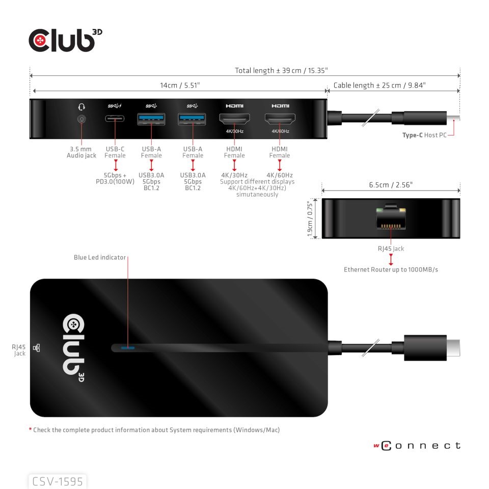 CLUB3D USB-C 7-IN-1 2xHDMI/2xUSB-A/RJ45/3,5mm jack/USB-C 100W HUB