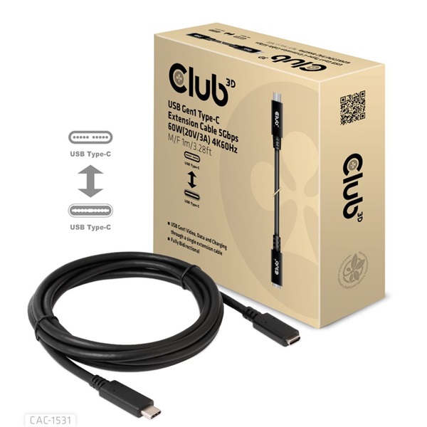 CLUB3D USB Gen1 Type C - USB Type C 4K60Hz 1m kábel
