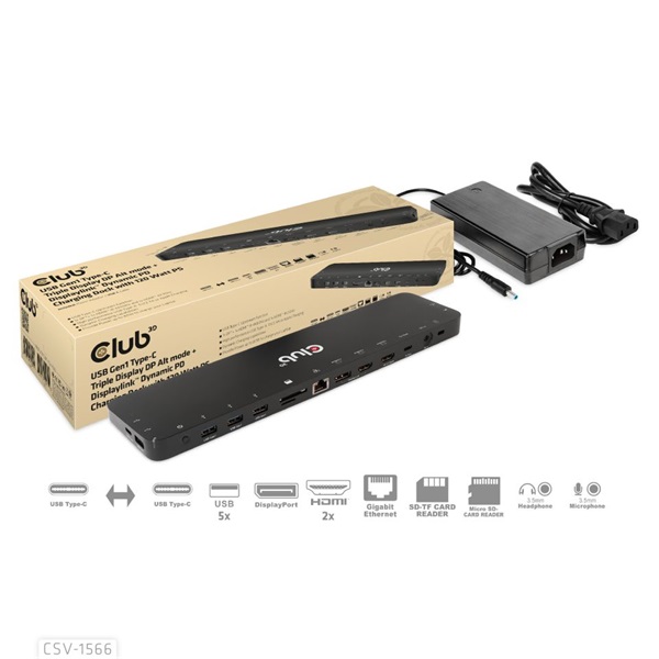 CLUB3D USB Gen1 Type C Triple Display Dock 120W