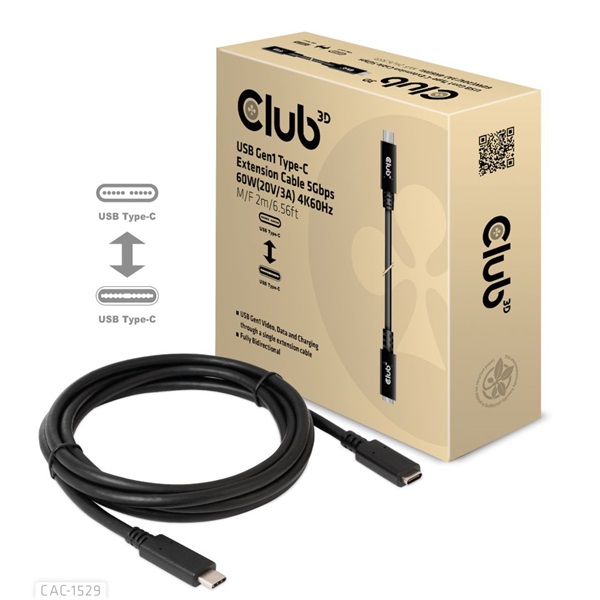 CLUB3D USB Gen1 Type C - USB Type C 2m extension kábel