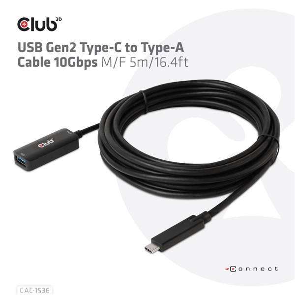CLUB3D USB Gen2 Type C - USB A 5m kábel
