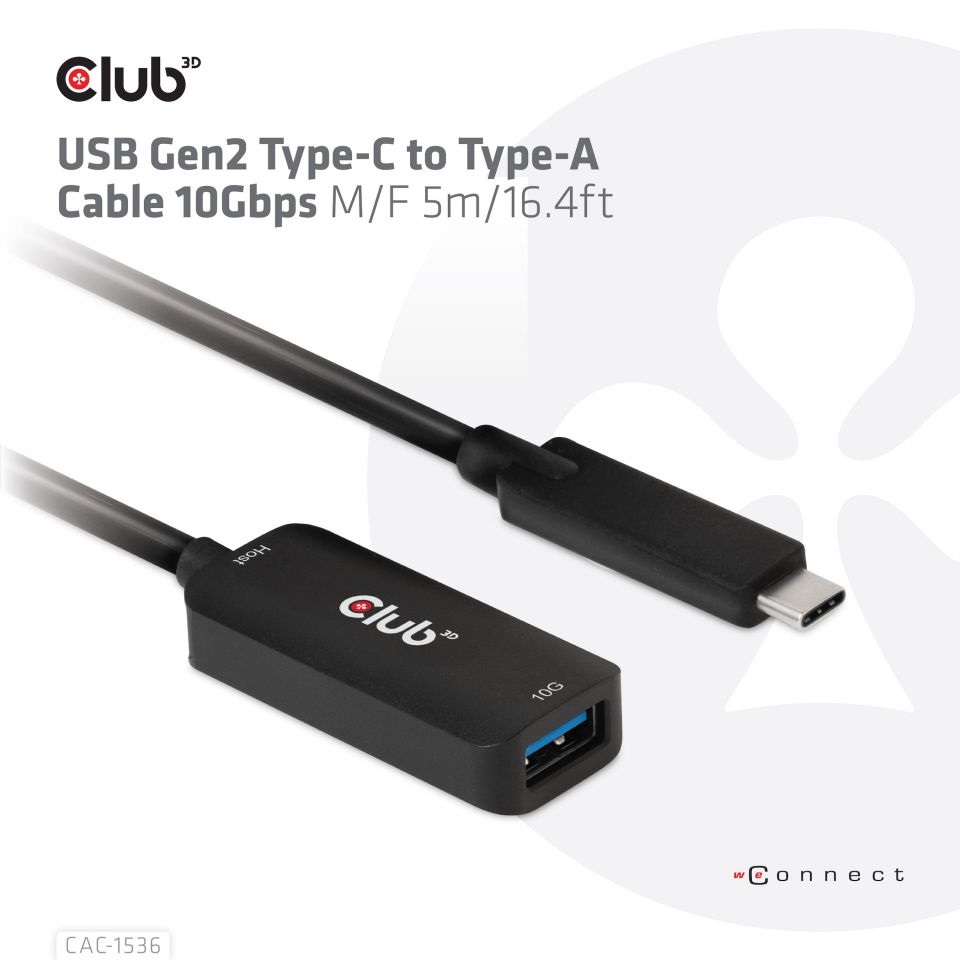 CLUB3D USB Gen2 Type C - USB A 5m kábel