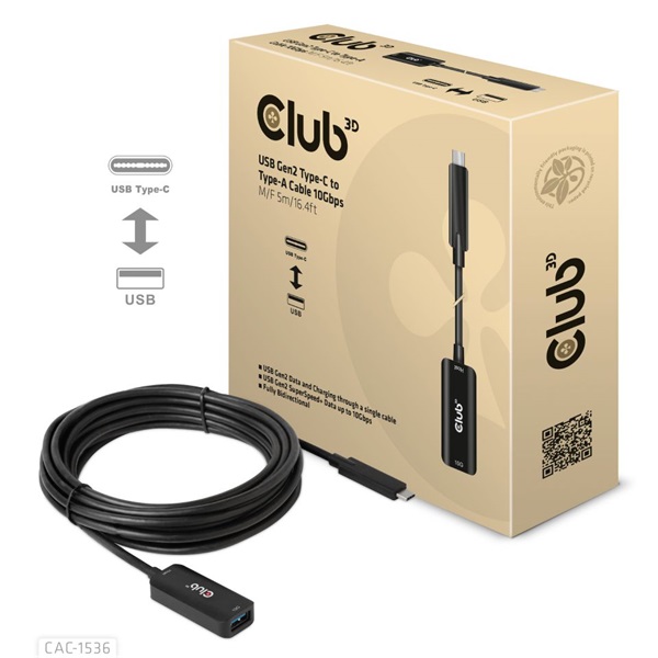 CLUB3D USB Gen2 Type C - USB A 5m kábel