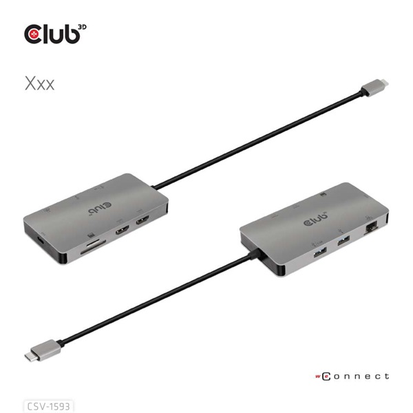 CLUB3D USB Type C 8in1 (2xHDMI, 2xUSB A, RJ45, SD/microSD, USB Type-C) HUB