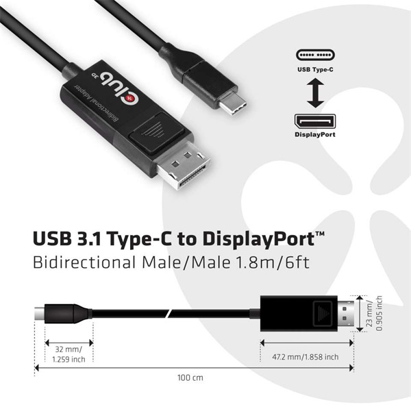 CLUB3D USB Type C - DisplayPort 1.4 8K60Hz 1.8m kábel