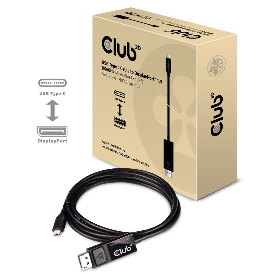 CLUB3D USB Type C - DisplayPort 1.4 8K60Hz 1.8m kábel