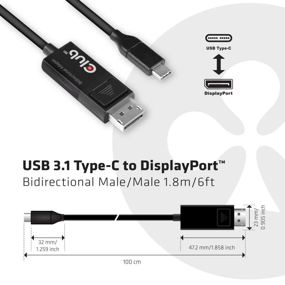 CLUB3D USB Type C - DisplayPort 1.4 8K60Hz 1.8m kábel