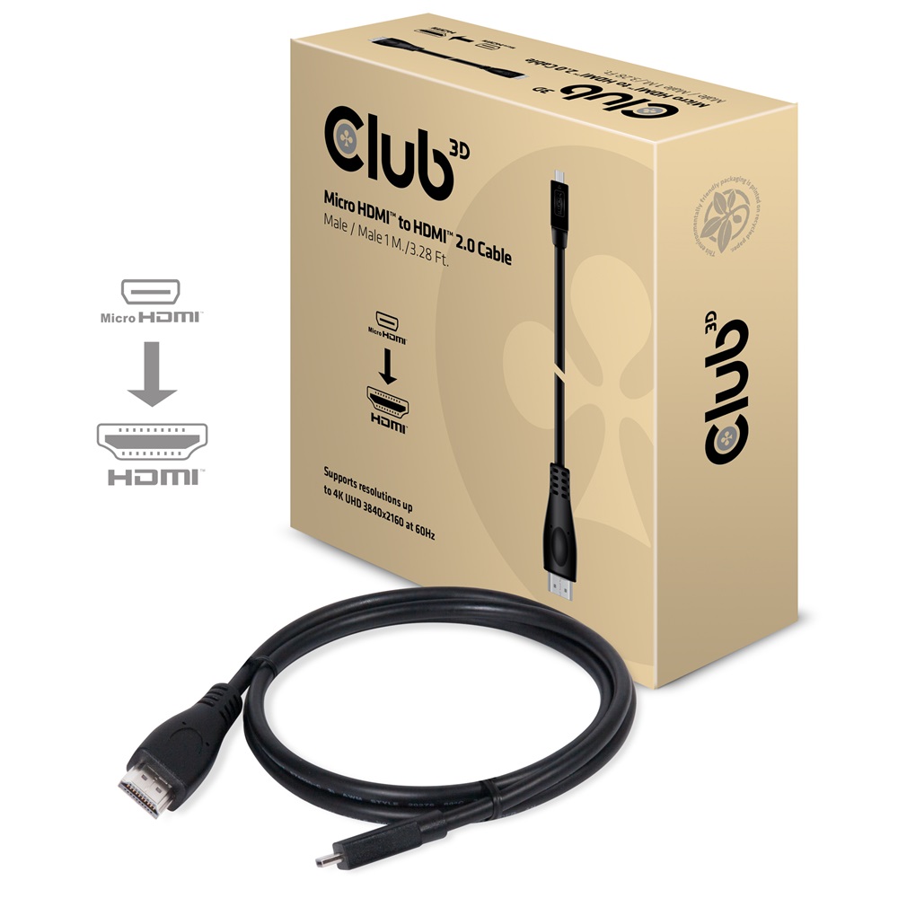 CLUB3D micro HDMI - HDMI 2.0 1m kábel