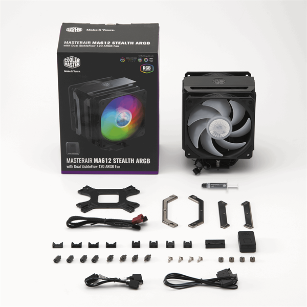 COOLER MASTER CPU hűtő MasterAir MA612 Stealth ARGB, LGA1700 támogatással, fekete