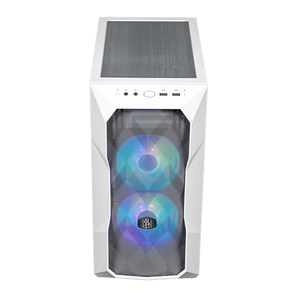 COOLER MASTER Ház Micro ATX MasterBox TD300 MESH, 2db ARGB Ventilátor, Tápegység nélkül, Edzett Üveg, fehér