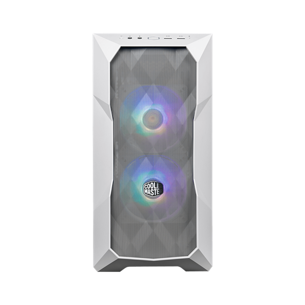 COOLER MASTER Ház Micro ATX MasterBox TD300 MESH, 2db ARGB Ventilátor, Tápegység nélkül, Edzett Üveg, fehér