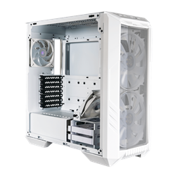 COOLER MASTER Ház Midi ATX HAF 500 ARGB + 4db Ventilátor, Tápegység nélkül, Üvegfalú, fehér