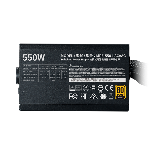 COOLER MASTER Tápegység MWE GOLD 550W, 12cm, 80+ Gold V2, fekete