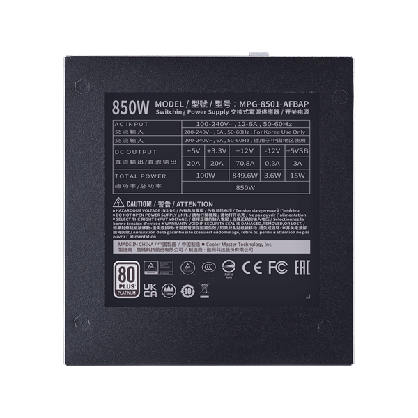 COOLER MASTER Tápegység Moduláris, XG850 PLATINUM 850W, 13,5cm, 80+ Platinum