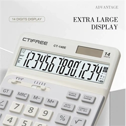 CTIFREE CT-140E fehér ergonómikus számológép, 145x198mm, 14 számjegy, dual power, 2 év garancia