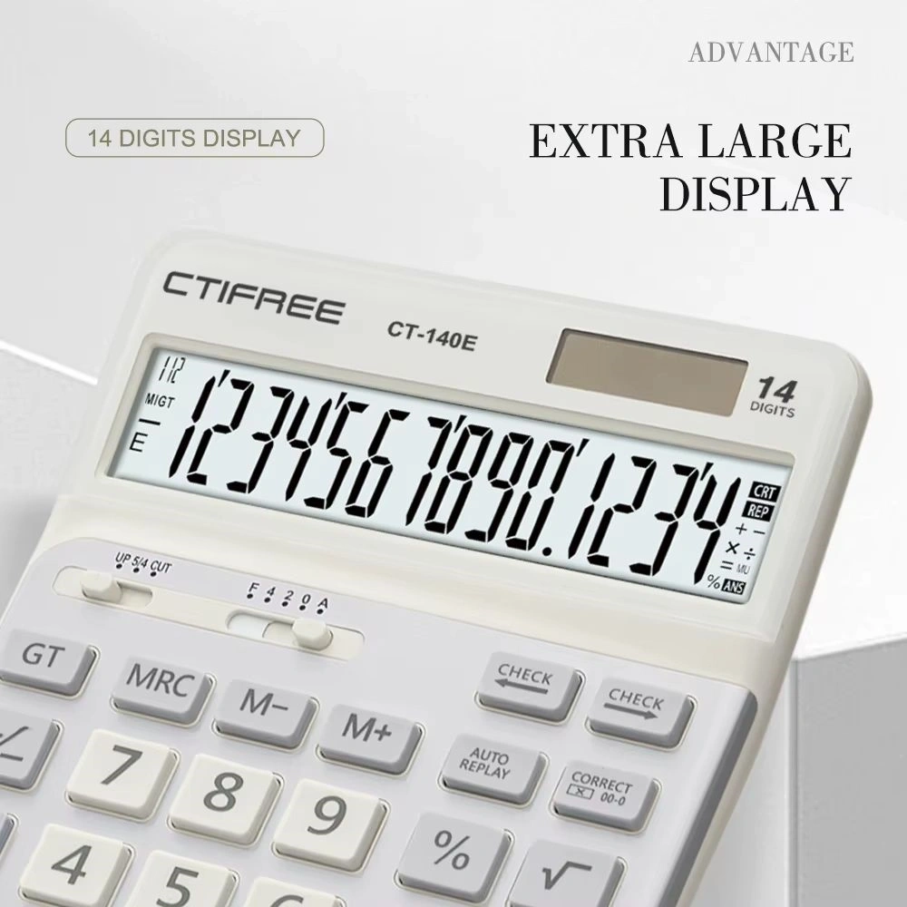 CTIFREE CT-140E fehér ergonómikus számológép, 145x198mm, 14 számjegy, dual power, 2 év garancia