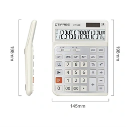 CTIFREE CT-140E fehér ergonómikus számológép, 145x198mm, 14 számjegy, dual power, 2 év garancia