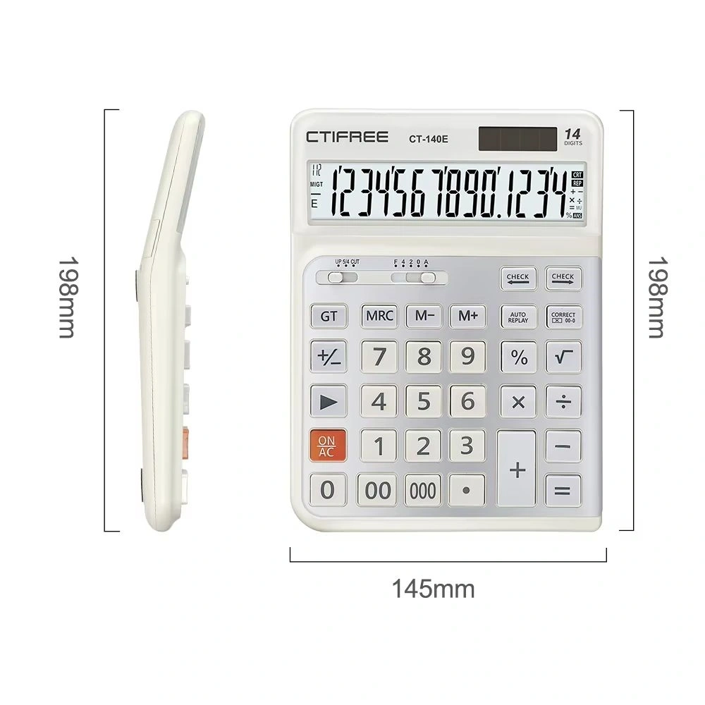 CTIFREE CT-140E fehér ergonómikus számológép, 145x198mm, 14 számjegy, dual power, 2 év garancia