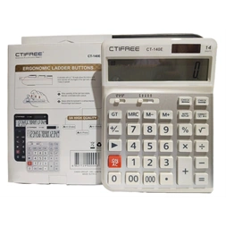 CTIFREE CT-140E fehér ergonómikus számológép, 145x198mm, 14 számjegy, dual power, 2 év garancia