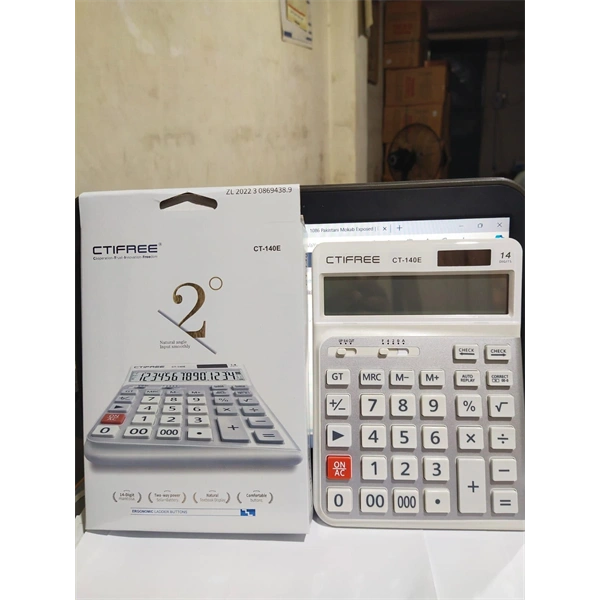 CTIFREE CT-140E fehér ergonómikus számológép, 145x198mm, 14 számjegy, dual power, 2 év garancia