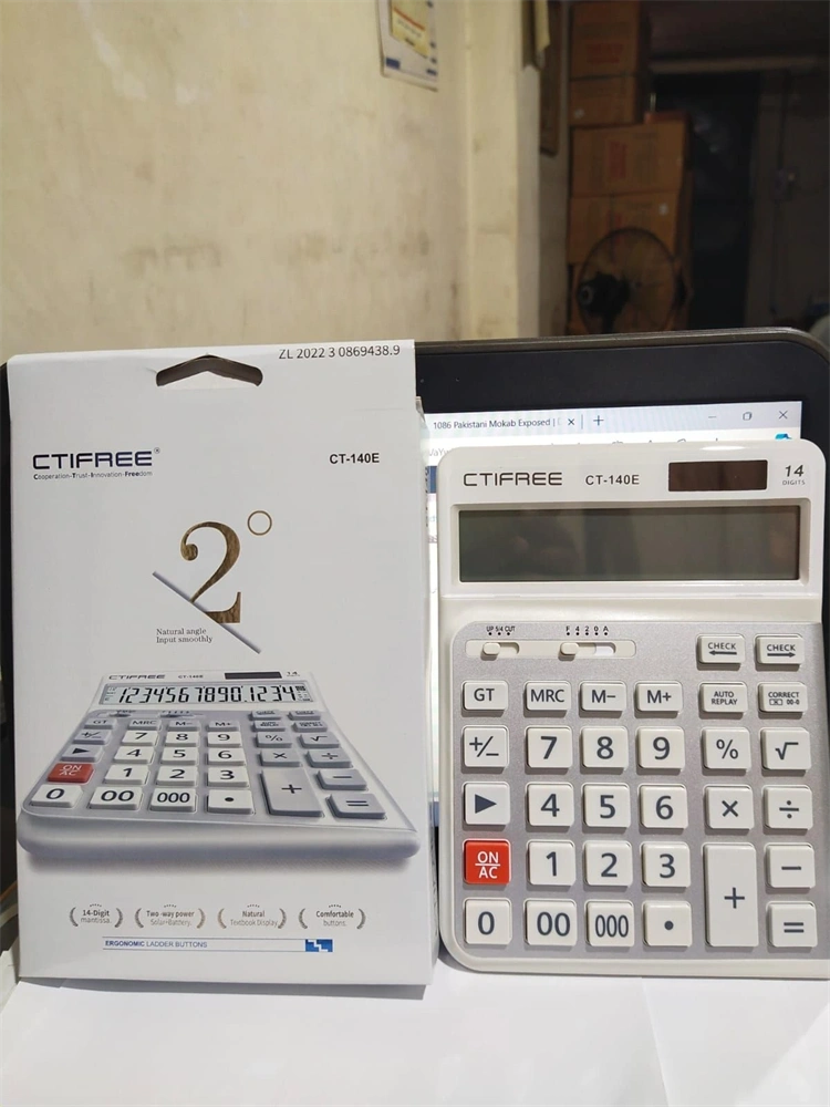CTIFREE CT-140E fehér ergonómikus számológép, 145x198mm, 14 számjegy, dual power, 2 év garancia