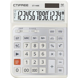 CTIFREE CT-140E fehér ergonómikus számológép, 145x198mm, 14 számjegy, dual power, 2 év garancia (Újszerű)