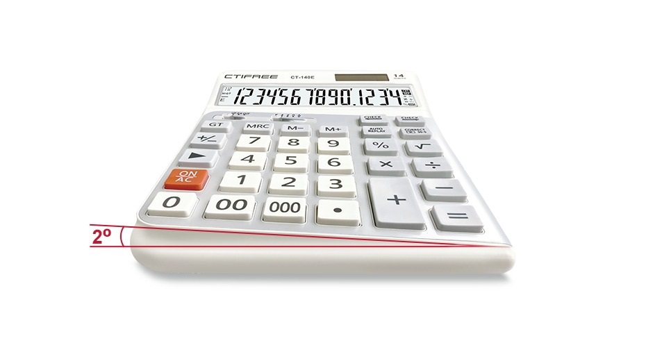 CTIFREE CT-140E fehér ergonómikus számológép, 145x198mm, 14 számjegy, dual power, 2 év garancia (Újszerű)