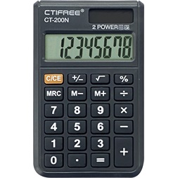 CTIFREE CT-200N mini fekete számológép, 62x96mm, 8 számjegy, dual power, 2 év garancia