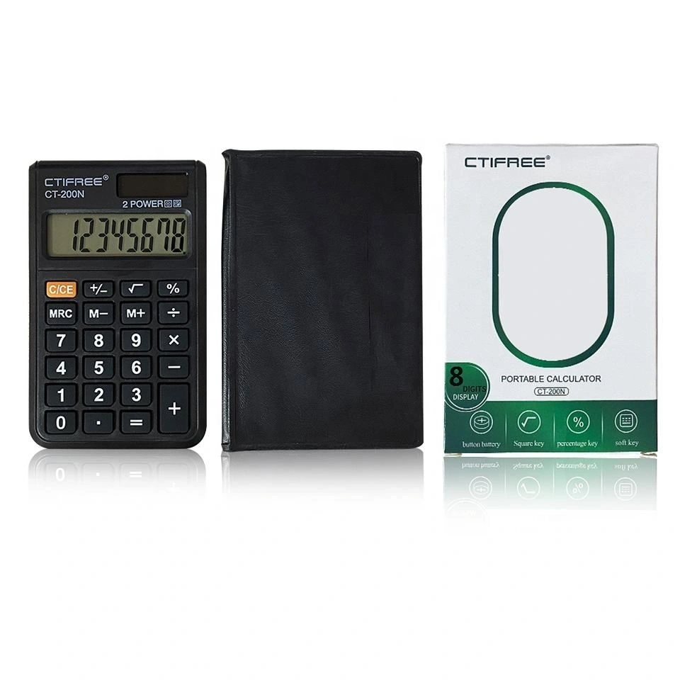 CTIFREE CT-200N mini fekete számológép, 62x96mm, 8 számjegy, dual power, 2 év garancia