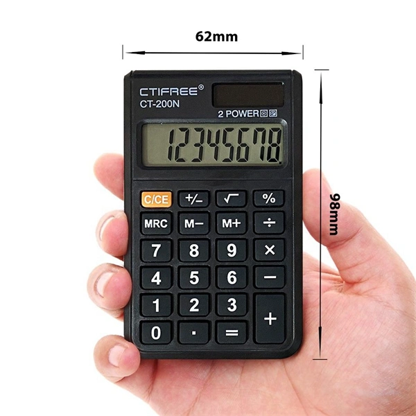 CTIFREE CT-200N mini fekete számológép, 62x96mm, 8 számjegy, dual power, 2 év garancia