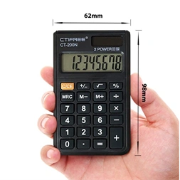 CTIFREE CT-200N mini fekete számológép, 62x96mm, 8 számjegy, dual power, 2 év garancia