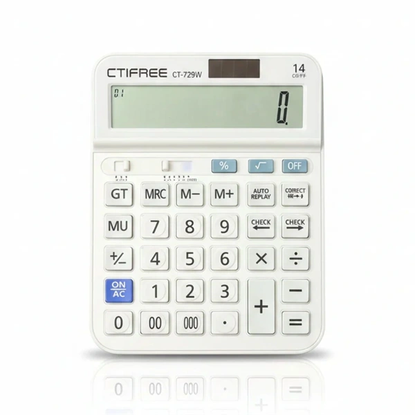 CTIFREE CT-729W fehér számológép, 153x203mm, 14 számjegy, dual power, 2 év garancia